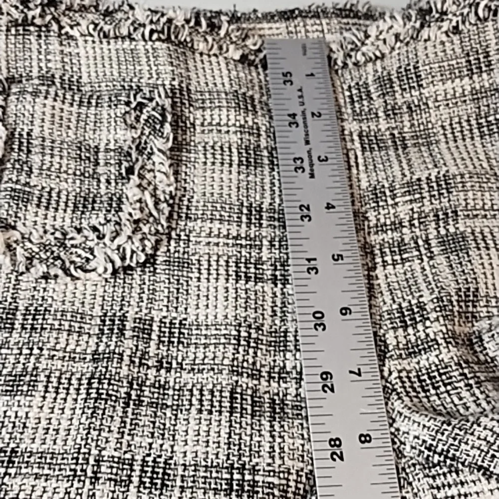 Zara 8 Textured Raw Fringe Edged Trouser Pants Boot Cut Glen Plaid Black Cream